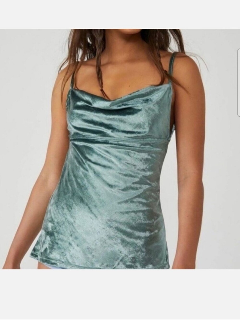 Free People Velvet Cowl Neck Tank Top in Seafoam Green